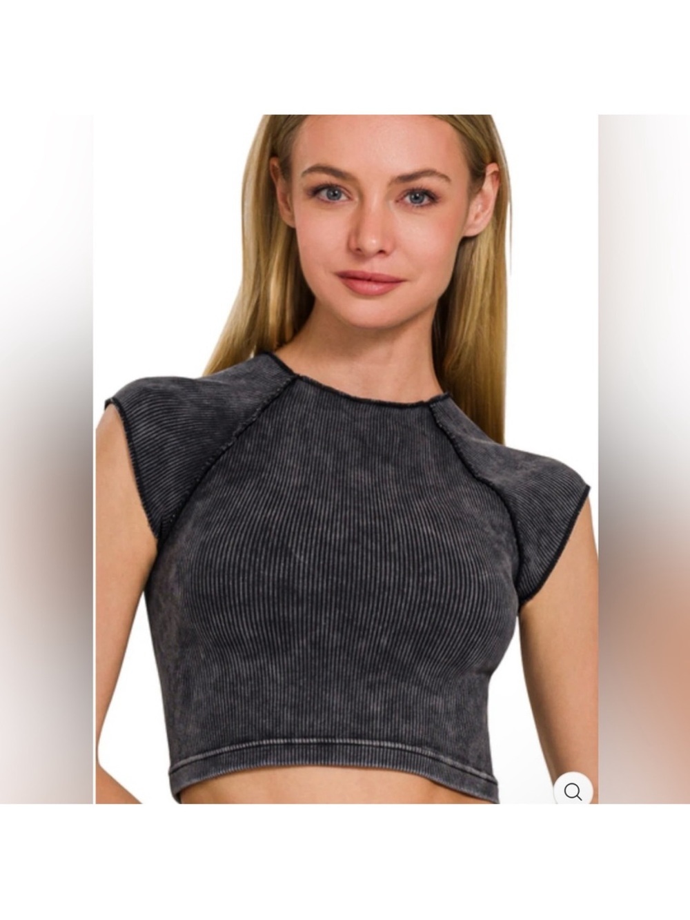 Zenana Outfitters Charcoal Ribbed Crop Top